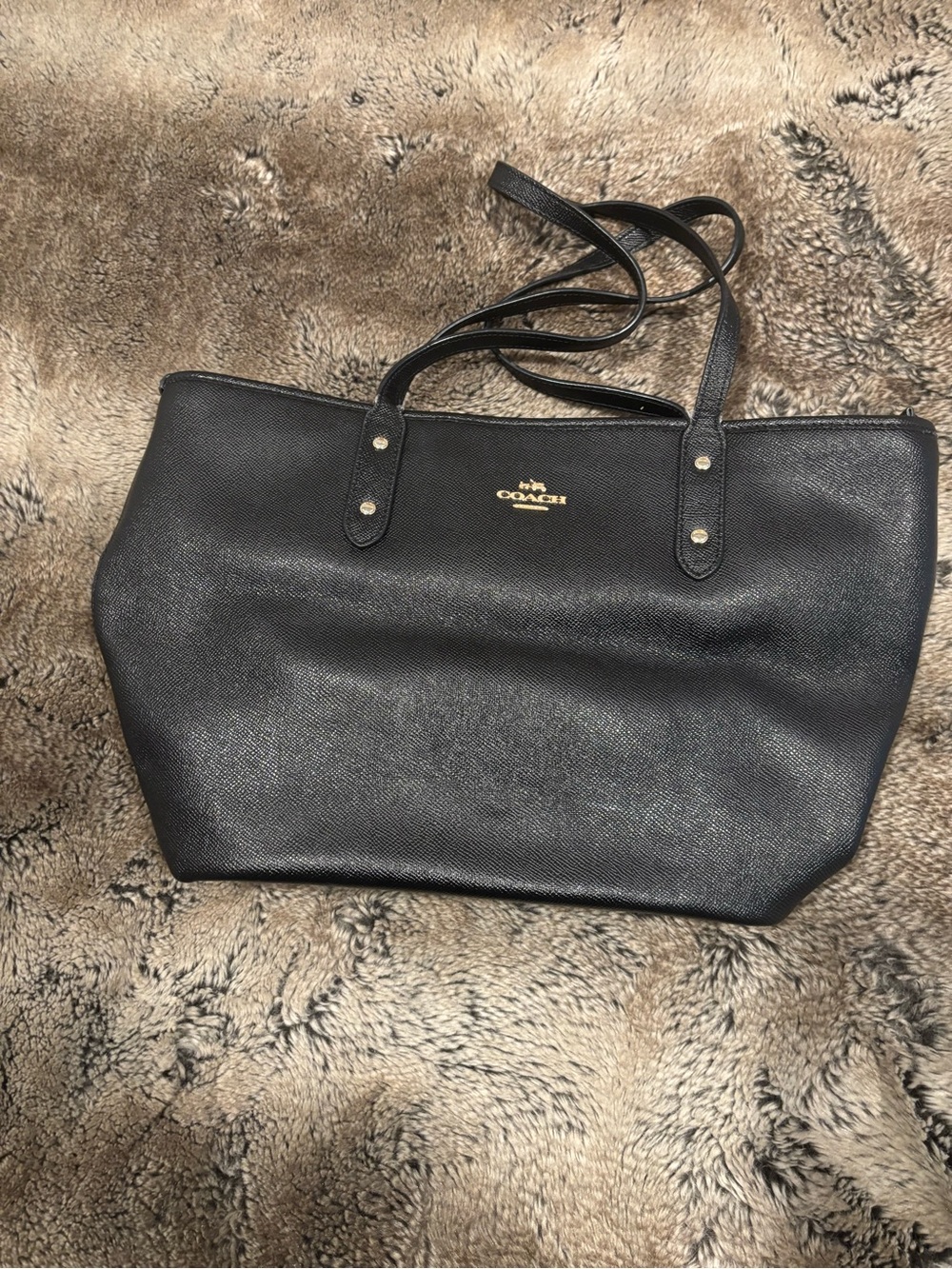 Coach Black Leather Tote Bag with Gold Logo